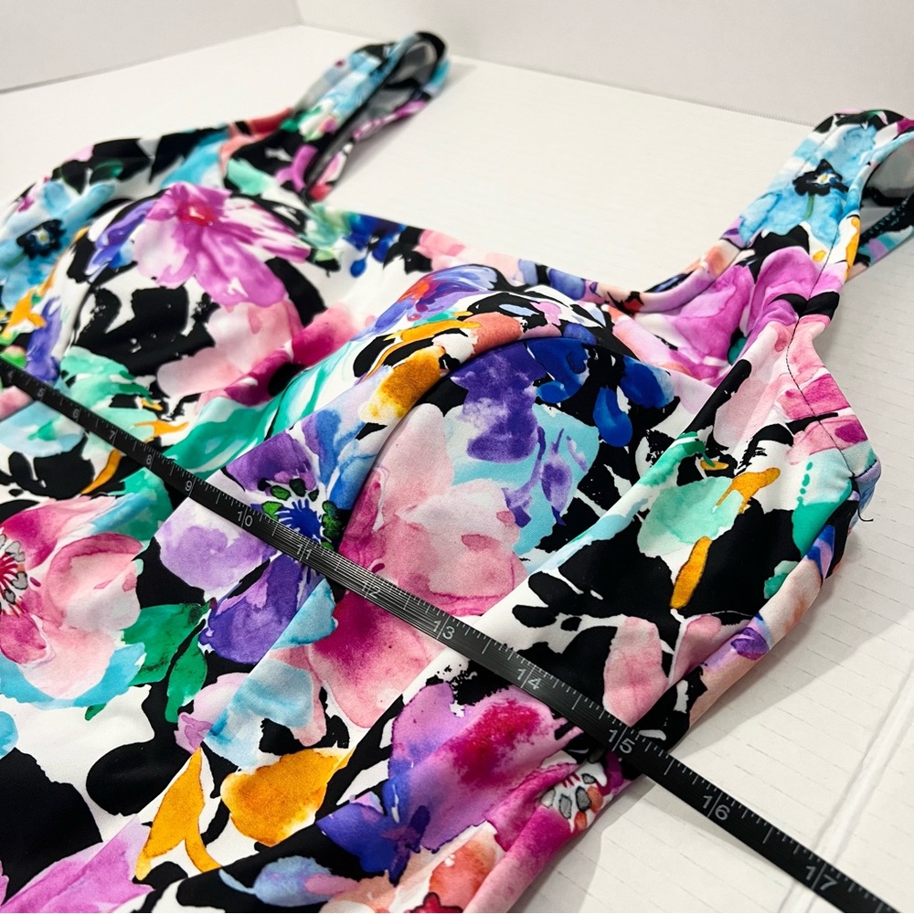 NWT Maxine of Hollywood One-Piece Swim Dress Skirt Floral Tummy Control 16W - Picture 6 of 14